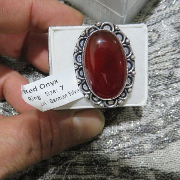 Moon Collection Jewelry - BOGO Red Onyx & German Silver Size 7 RING self-confidence Centers energy